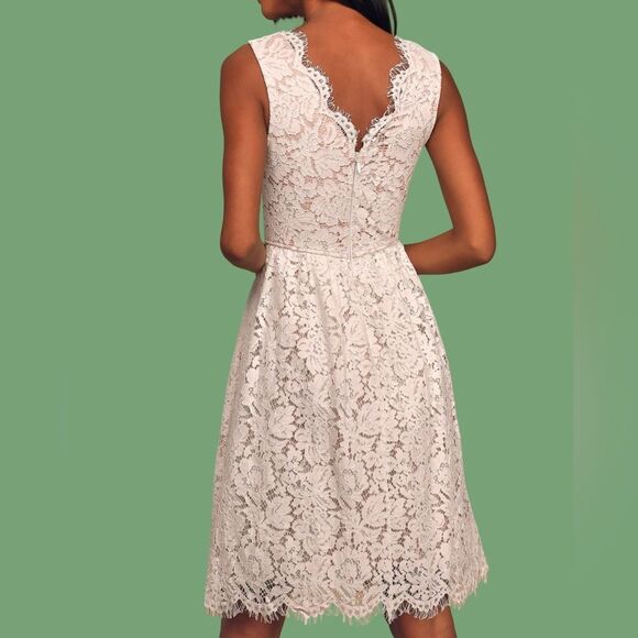 NWT LULUS Love Swept White Lace Midi Skater Dress With Pockets Size Large - Picture 4 of 16